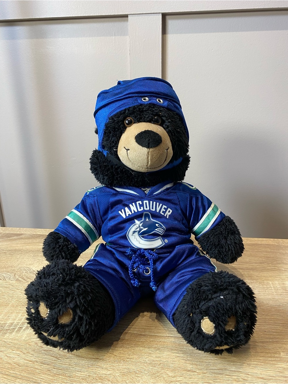 NHL Hockey Vancouver Canucks Build-A-Bear Plush 14" Bear Jersey, Shorts, Helmet